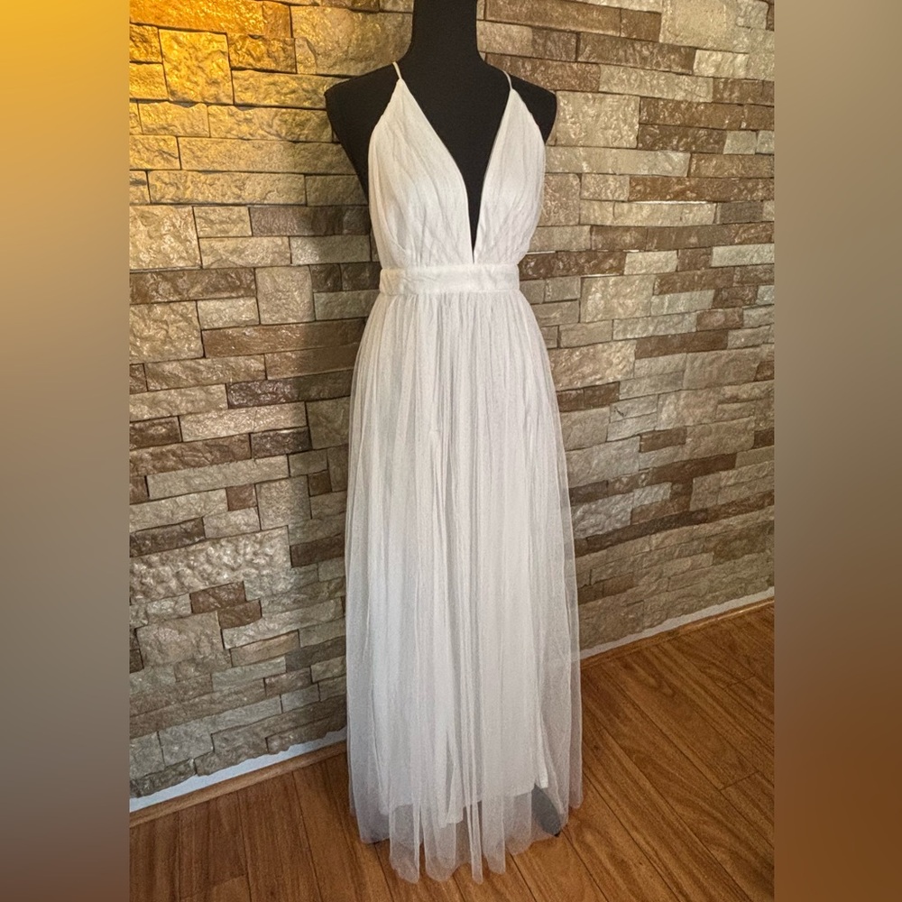 Windsor White Halter Backless Gown